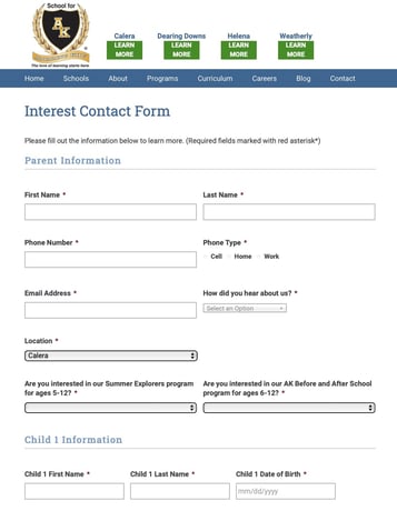 contact form for summer enrollment - automated