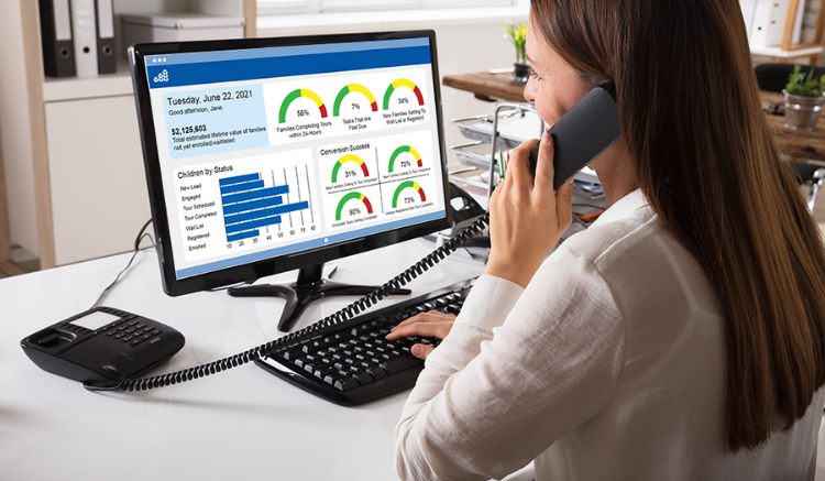 woman on phone while using crm+