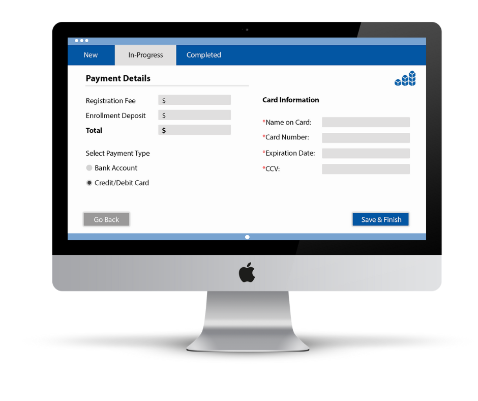 Example online payment system for pre-enrollment fees