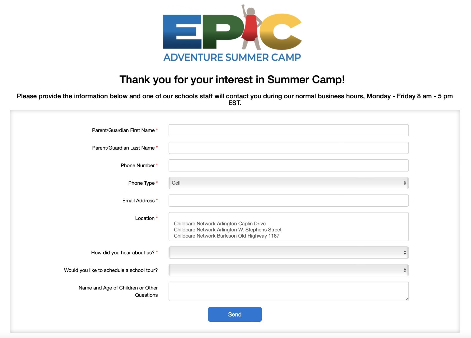 Childcare Network summer camp form 