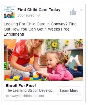 Facebook childcare ad
